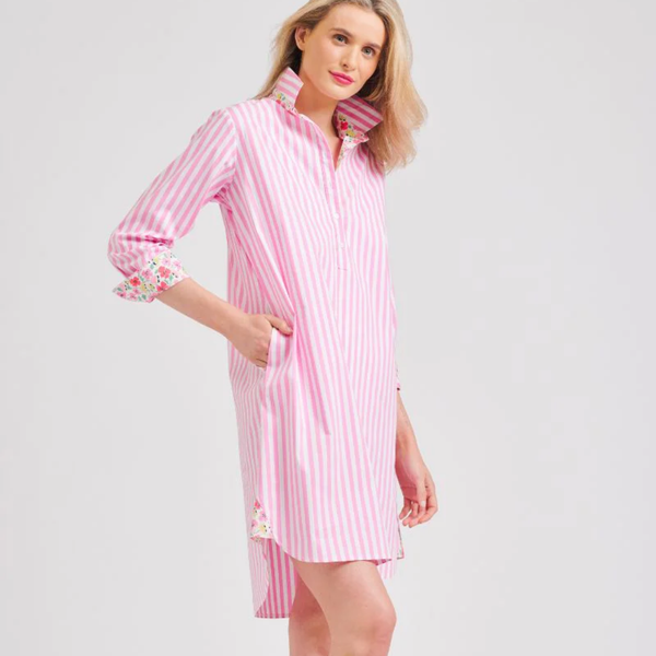 The Popover Shirt Dress / Pink Stripe + Floral