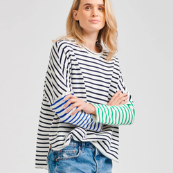 Raw Stripe LS Sweatshirt / Navy Combo