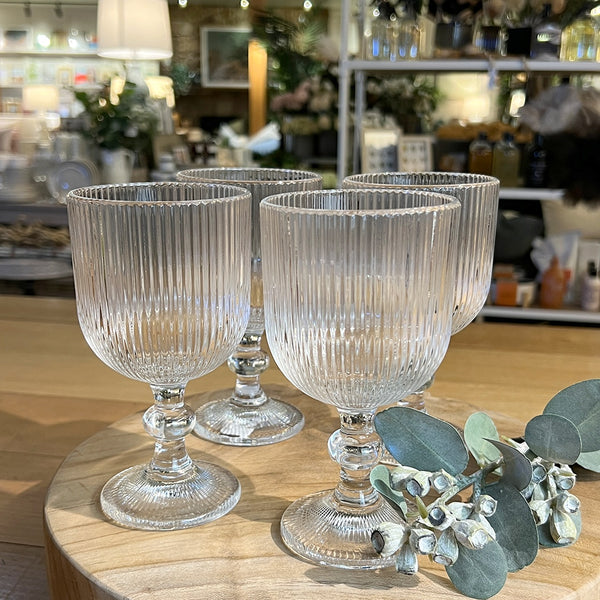 Savoy Ribbed Wine Goblet Set 4 / Clear