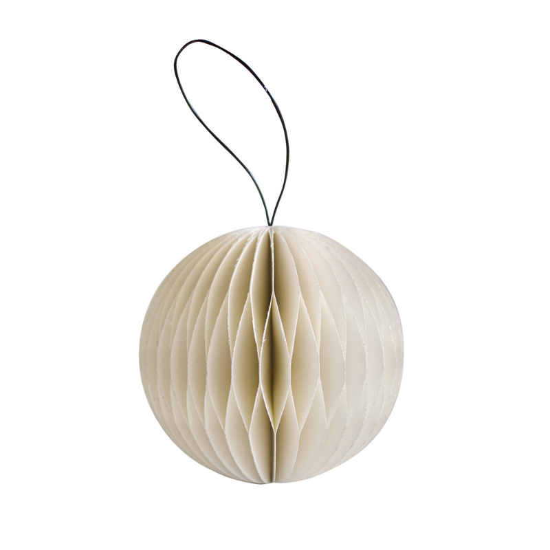 Sphere Ornament / Off White + Silver Glitter