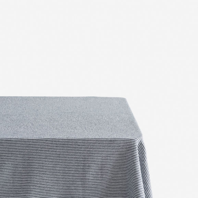 Striped Washed Cotton Tablecloth / Navy