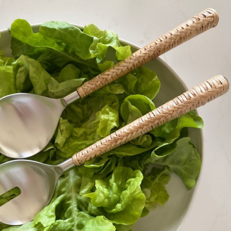 Wicker Plait Salad Servers / Natural