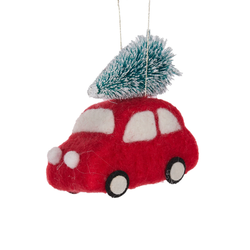 Wool Red Car with Tree Dec