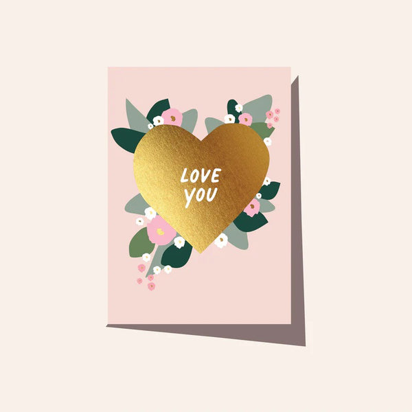 Gold Heart Floral Card