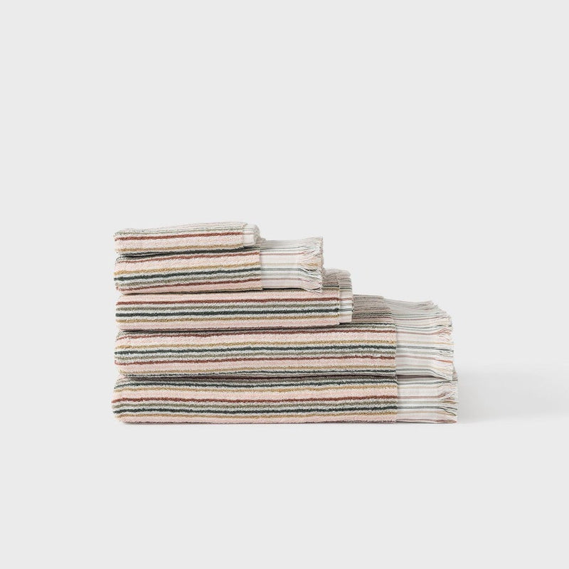 Alice Cotton Bath Towel Multi Stripe / Moss