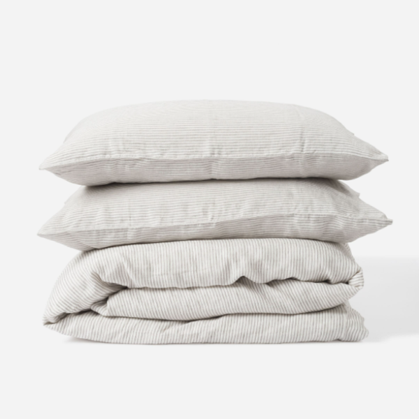 Stripe Linen Doona Cover Ash/Chalk King