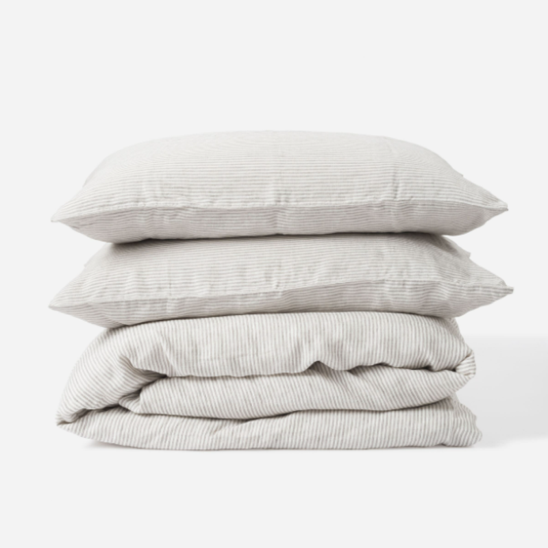 Stripe Linen Doona Cover Ash/Chalk King