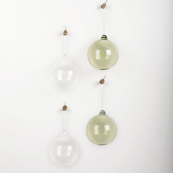 Hanging Glass Baubles Set 4 / Clear + Sage