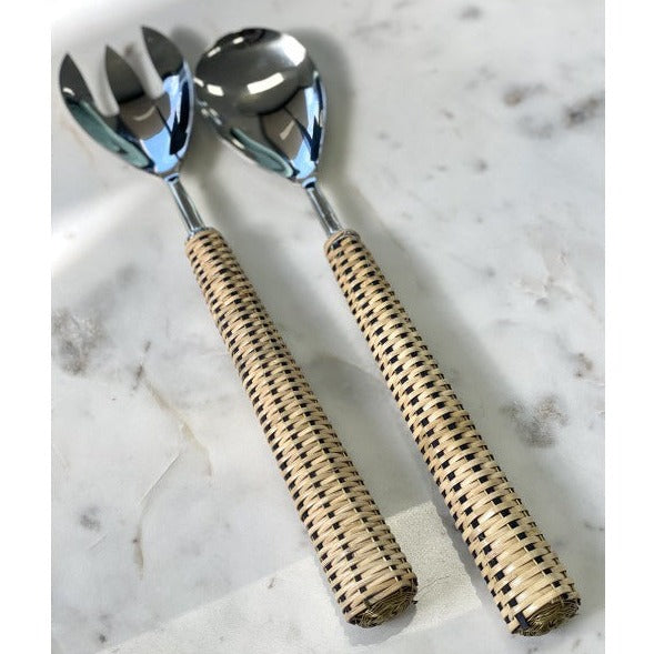 Light Rattan Weave Salad Servers