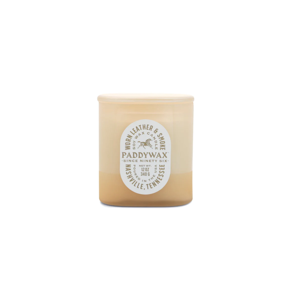Vista Glass Candle Tan 12oz / Worn Leather + Smoke