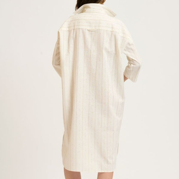 Linen Pocket Popover Shirt Dress / Ivory Lurex