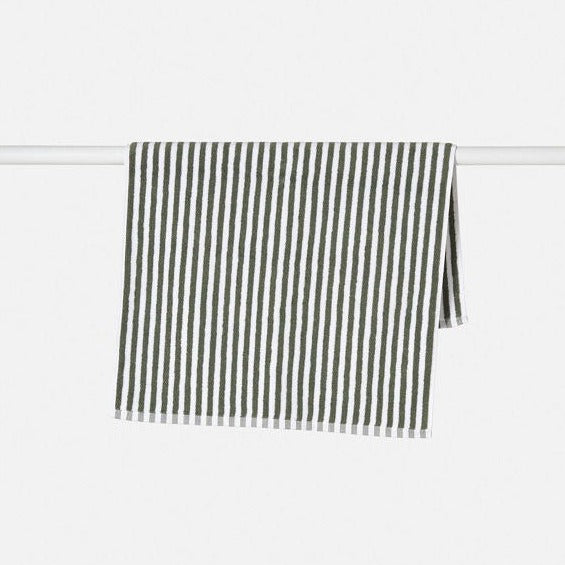 Wide Stripe Bath Mat / Olive & White