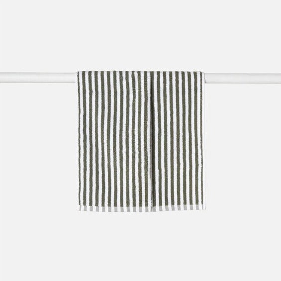 Wide Stripe Hand Towel / Olive & White