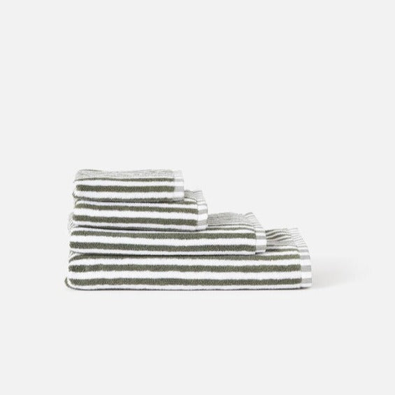 Wide Stripe Hand Towel / Olive & White