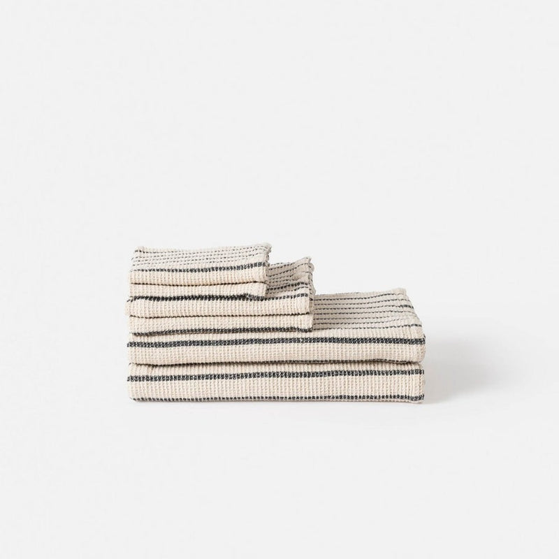 Stripe Waffle Bath Towel / Natural Navy